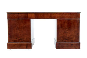 Walnut and Burr Leather Top Pedestal Desk — thumbnail 6