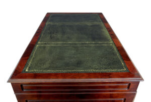 Walnut and Burr Leather Top Pedestal Desk — thumbnail 3