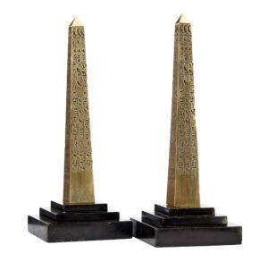 PAIR OF EGYPTIAN REVIVAL DESKTOP BRASS OBELISKS