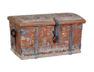 SMALL MID 19TH CENTURY SWEDISH PAINTED PINE STRONG BOX
