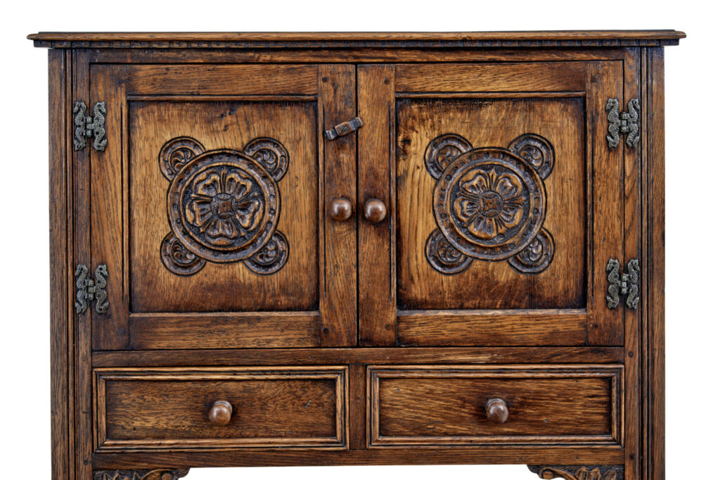 English Carved Oak Gothic Revival Cupboard — image 3