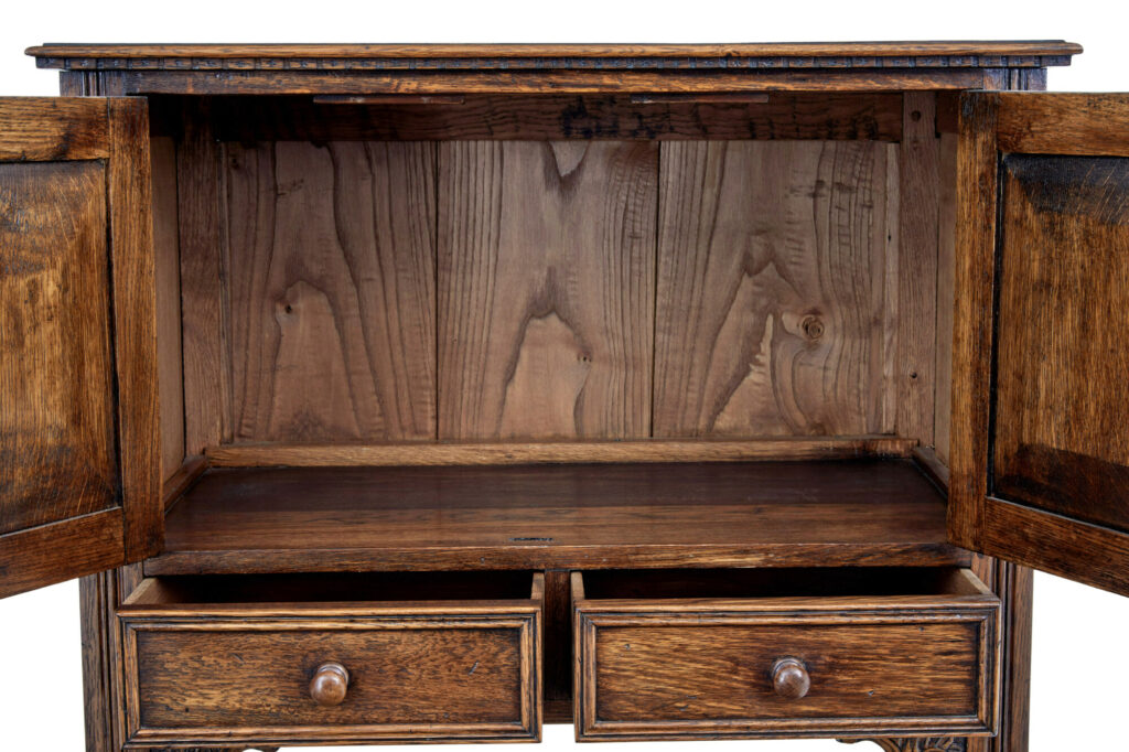 English Carved Oak Gothic Revival Cupboard — image 2