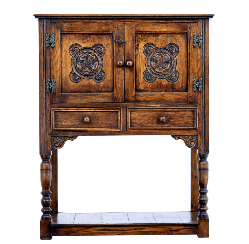 English Carved Oak Gothic Revival Cupboard