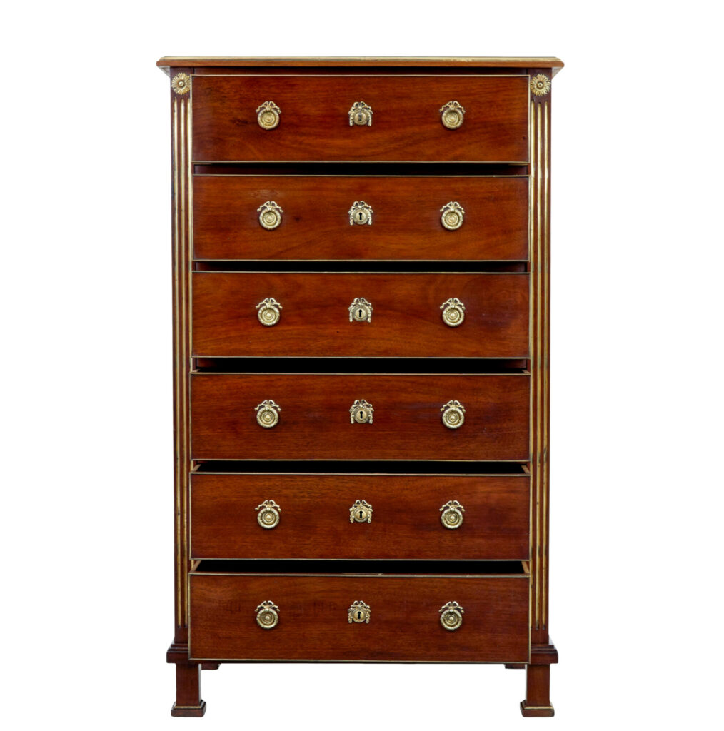 19th Century Mahogany and Brass Tall Chest of Drawers — image 5