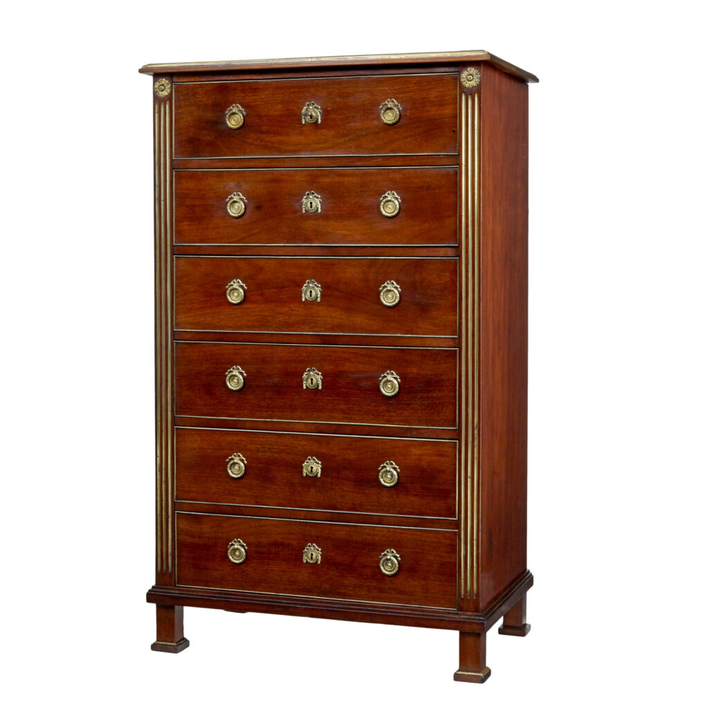 19th Century Mahogany and Brass Tall Chest of Drawers