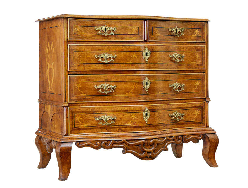 Early 19th Century Swedish Baroque Oak Inlaid Chest of Drawers
