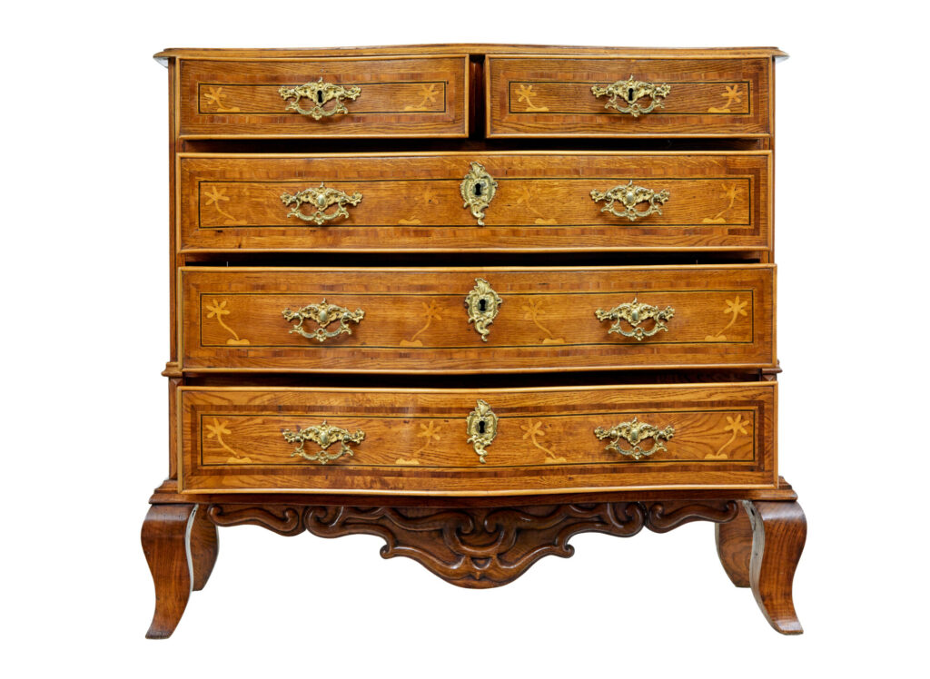 Early 19th Century Swedish Baroque Oak Inlaid Chest of Drawers — image 10