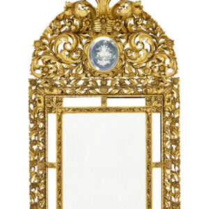 EARLY 20TH CENTURY CARVED WOOD BAROQUE INFLUENCED CUSHION MIRROR