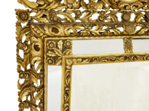 Early 20th Century Carved Wood Baroque Influenced Cushion Mirror — thumbnail 5