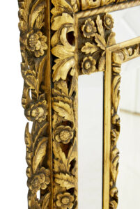Early 20th Century Carved Wood Baroque Influenced Cushion Mirror — thumbnail 3