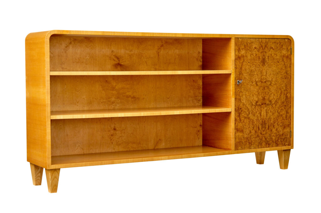 Scandinavian Elm and Burr Low Open Bookcase
