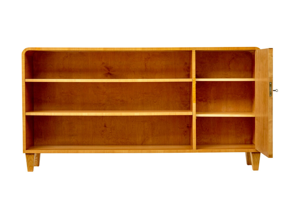 Scandinavian Elm and Burr Low Open Bookcase — image 7