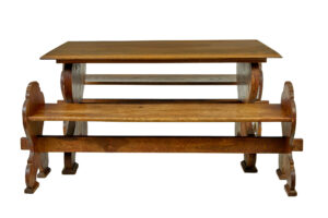 Flemish 19th Century Carved Oak Gothic Revival Dining Table and Benches — thumbnail 9