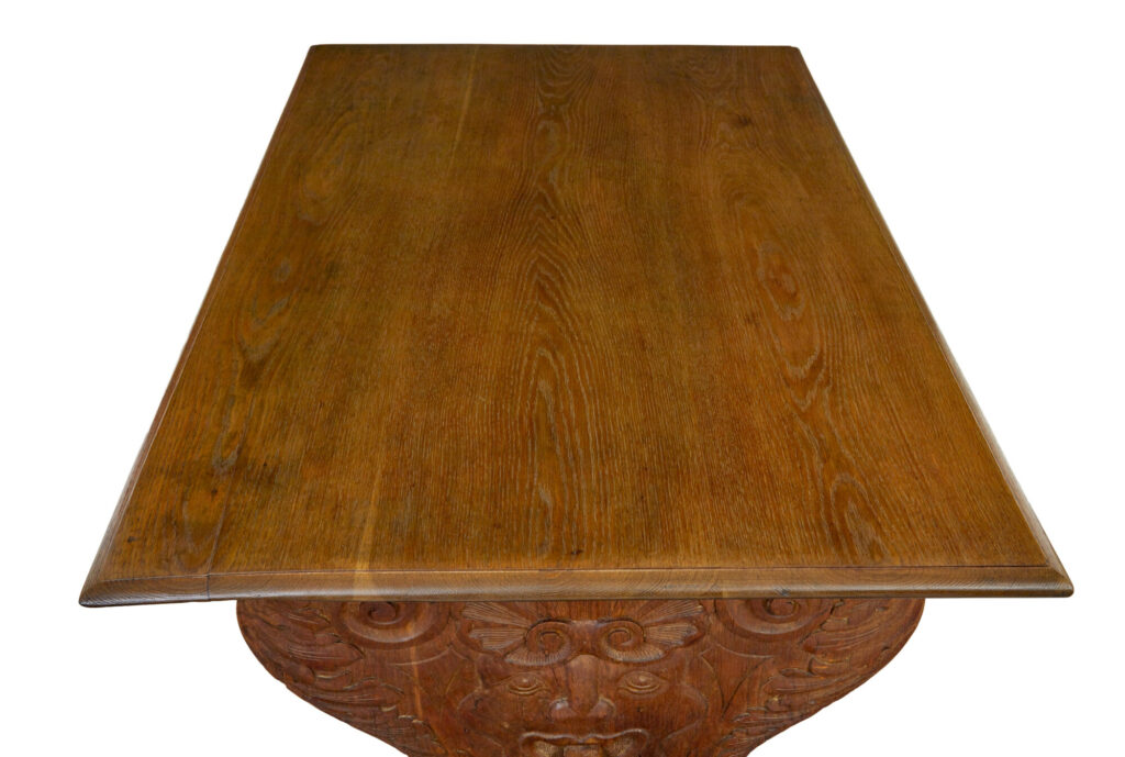 Flemish 19th Century Carved Oak Gothic Revival Dining Table and Benches — image 6