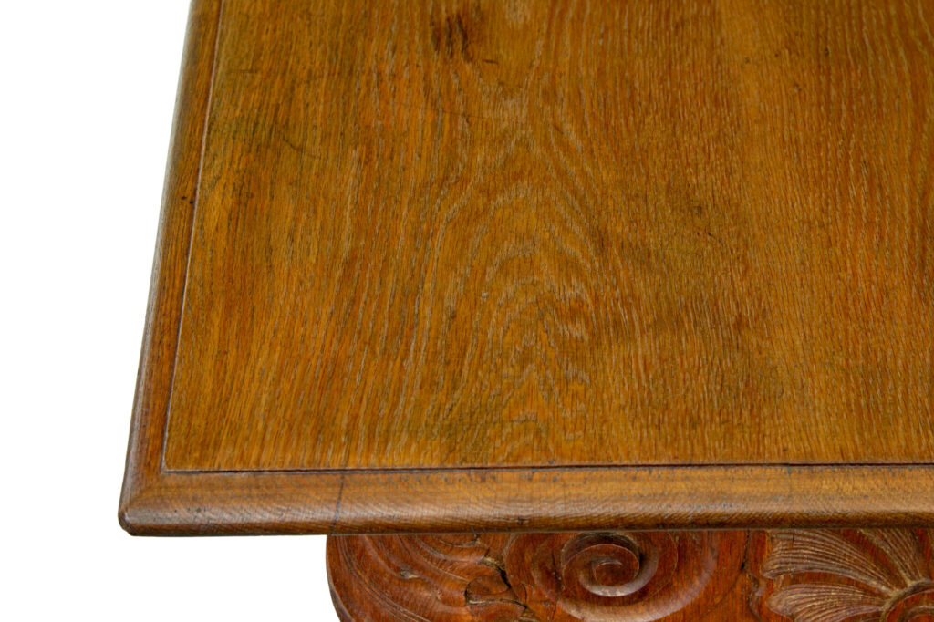 Flemish 19th Century Carved Oak Gothic Revival Dining Table and Benches — image 2
