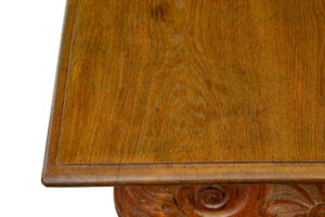 Flemish 19th Century Carved Oak Gothic Revival Dining Table and Benches — thumbnail 2
