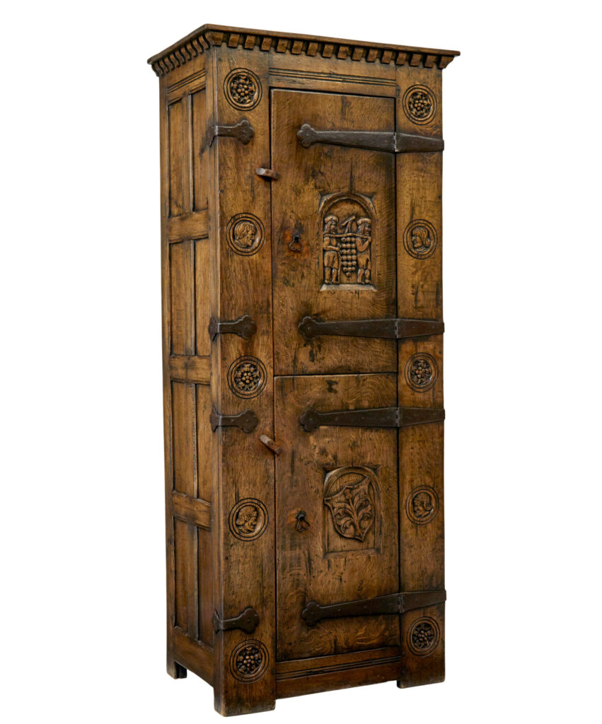 Mid Century Gothic Revival Carved Oak Hall Cupboard
