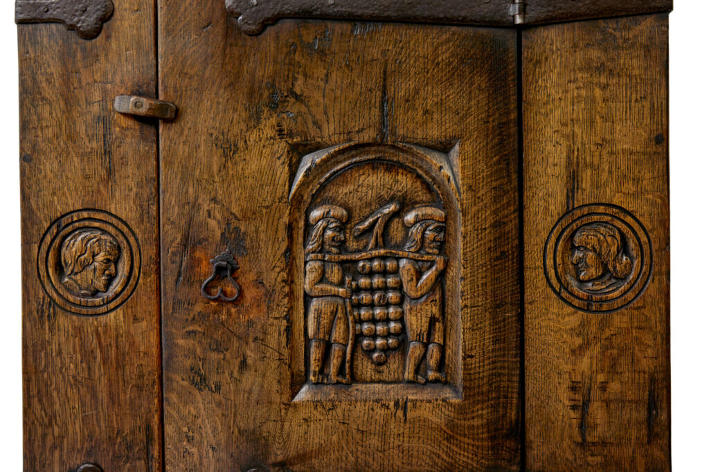 Mid Century Gothic Revival Carved Oak Hall Cupboard — image 4