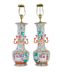PAIR OF EARLY 20TH LARGE CHINESE CANTONESE VASE LAMPS