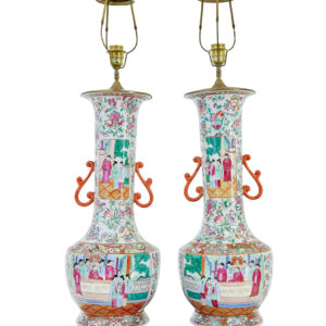 PAIR OF EARLY 20TH LARGE CHINESE CANTONESE VASE LAMPS