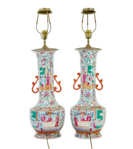Pair of Early 20th Large Chinese Cantonese Vase Lamps — thumbnail 10