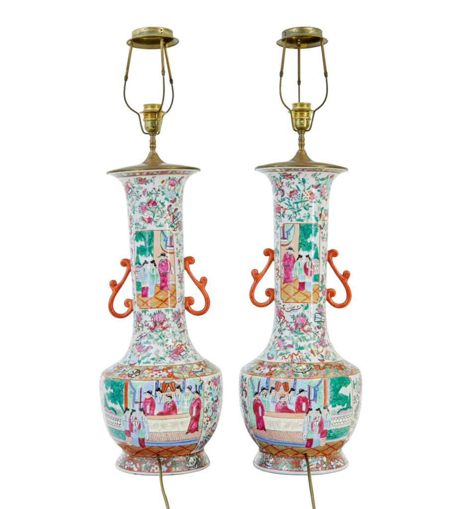 Pair of Early 20th Large Chinese Cantonese Vase Lamps — image 10