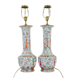 Pair of Early 20th Large Chinese Cantonese Vase Lamps — thumbnail 9
