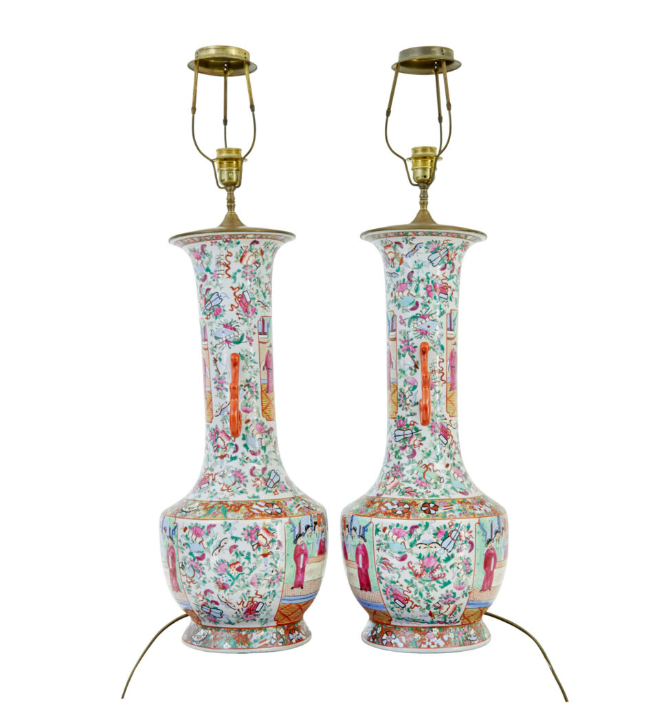 Pair of Early 20th Large Chinese Cantonese Vase Lamps — image 9