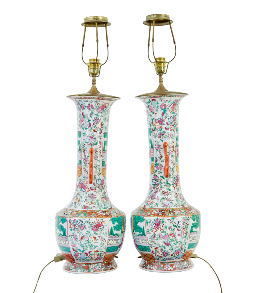 Pair of Early 20th Large Chinese Cantonese Vase Lamps — image 8