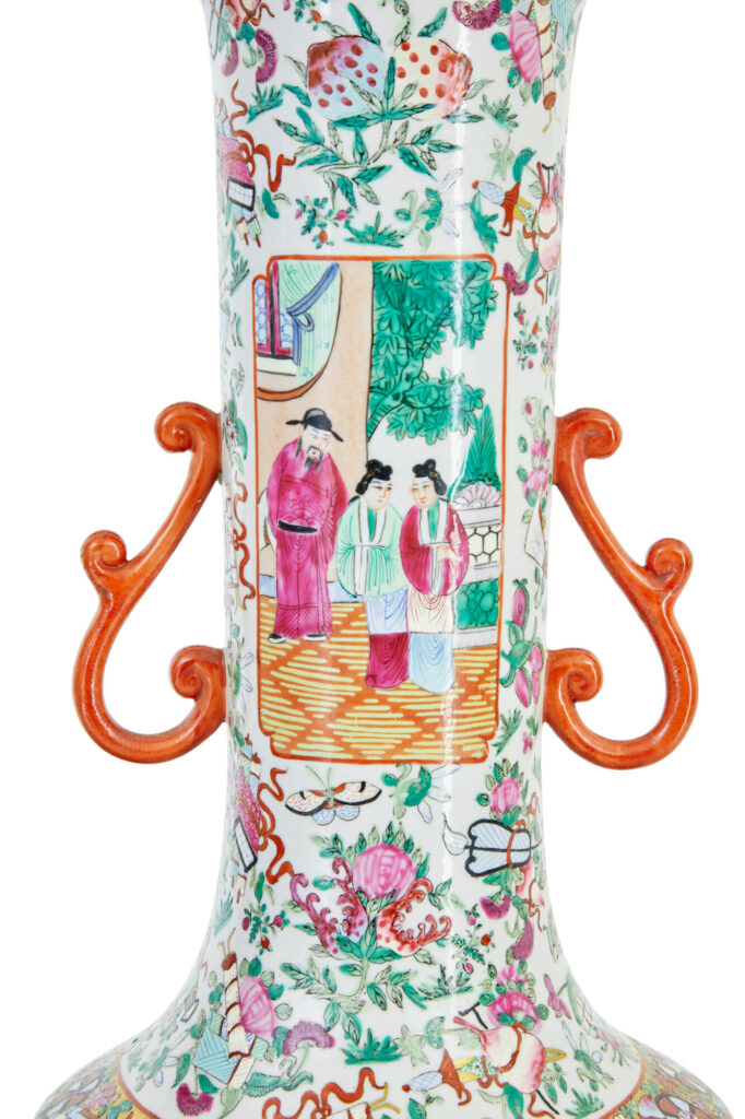 Pair of Early 20th Large Chinese Cantonese Vase Lamps — image 5