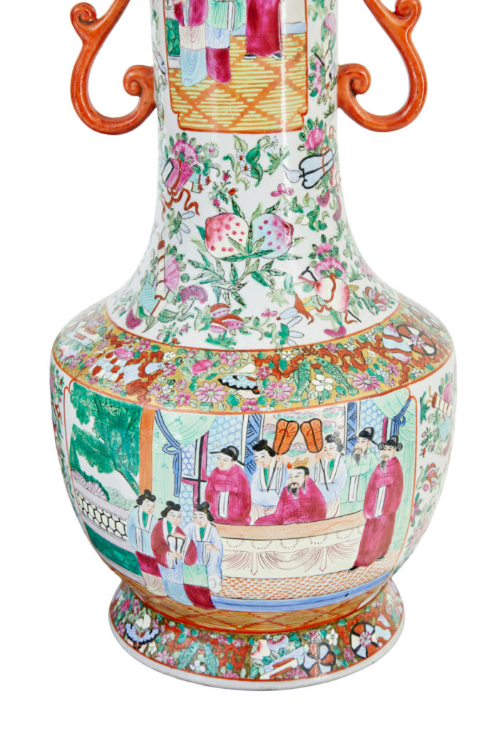 Pair of Early 20th Large Chinese Cantonese Vase Lamps — image 4