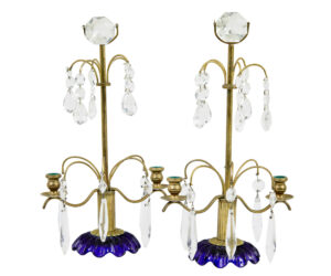 PAIR OF MID 20TH CENTURY CUT GLASS DECORATIVE CANDLESTICKS