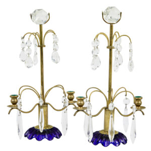 PAIR OF MID 20TH CENTURY CUT GLASS DECORATIVE CANDLESTICKS