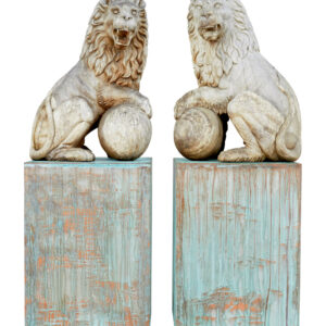 PAIR OF MID 20TH CENTURY CARVED SOLID WOOD LIONS