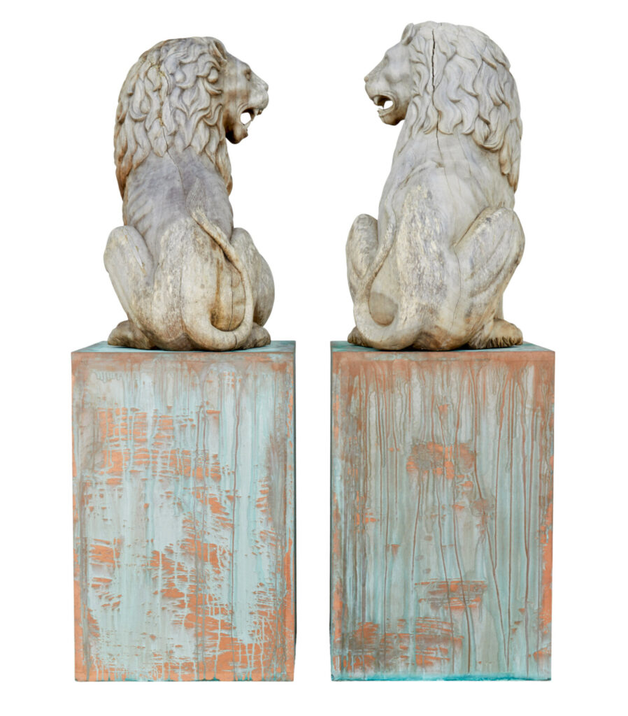 Pair of Mid 20th Century Carved Solid Wood Lions — image 10