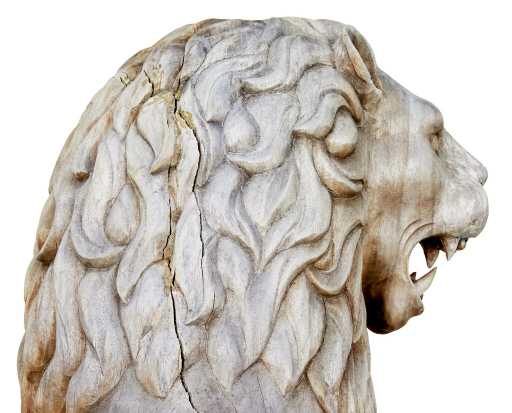 Pair of Mid 20th Century Carved Solid Wood Lions — image 9