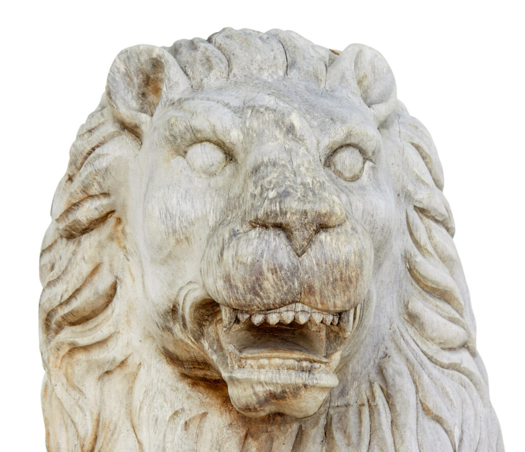 Pair of Mid 20th Century Carved Solid Wood Lions — image 7