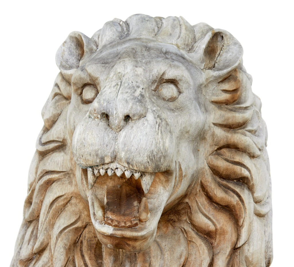 Pair of Mid 20th Century Carved Solid Wood Lions — image 5