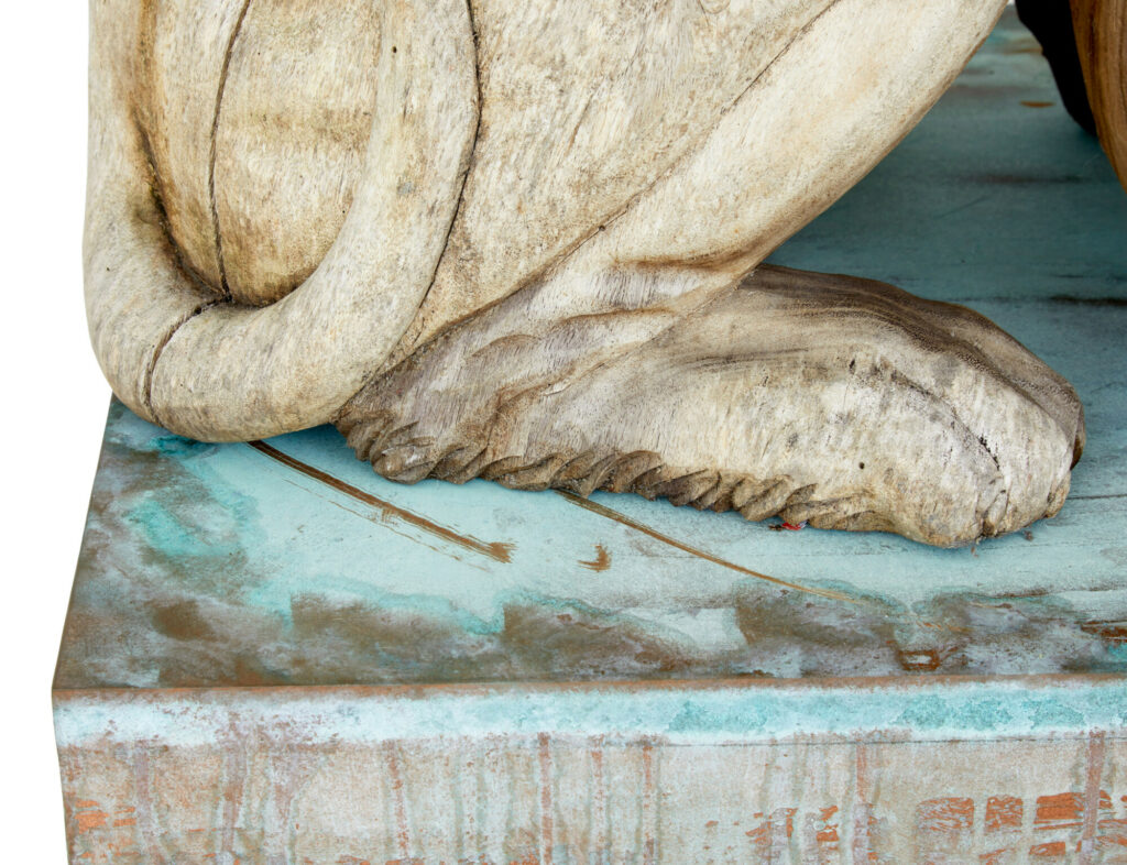 Pair of Mid 20th Century Carved Solid Wood Lions — image 4
