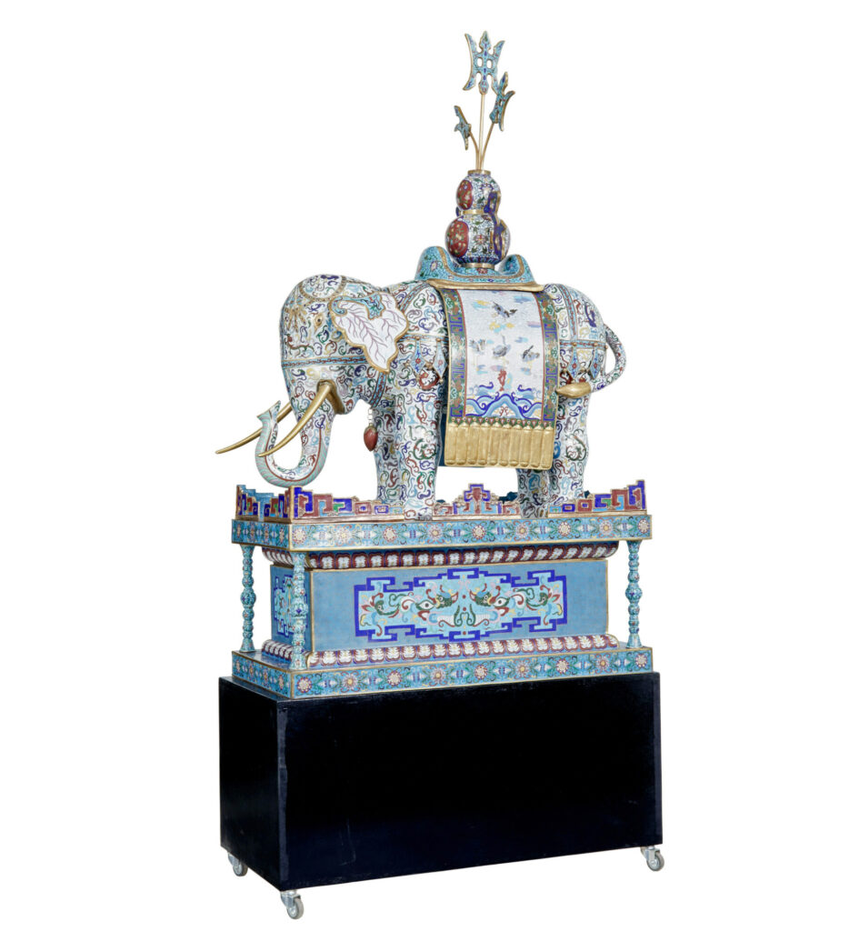 Early 20th Century Large Chinese Cloisonne Enamel Elephant — image 14