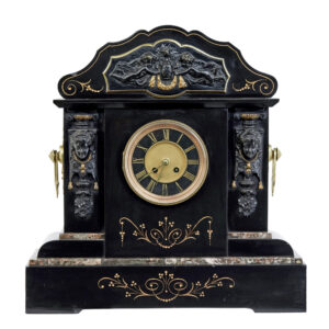 HIGH VICTORIAN INLAID BLACK MARBLE MANTEL CLOCK