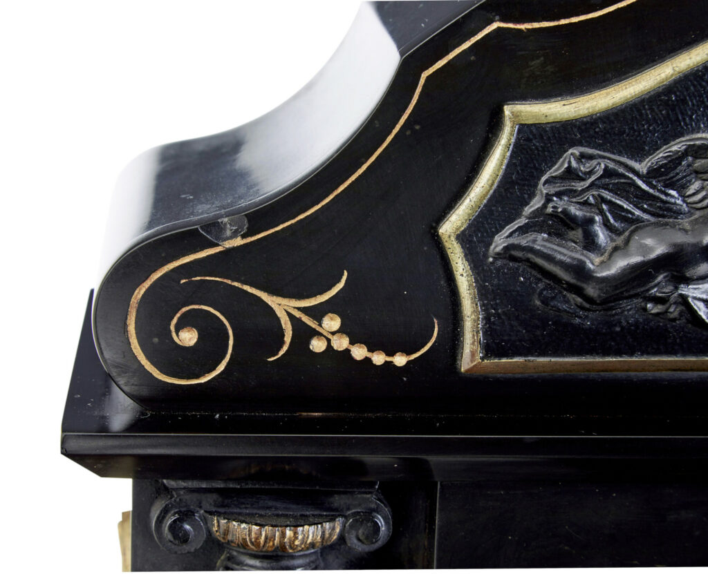 High Victorian Inlaid Black Marble Mantel Clock — image 3