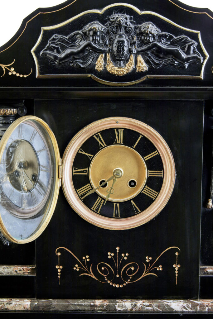 High Victorian Inlaid Black Marble Mantel Clock — image 2
