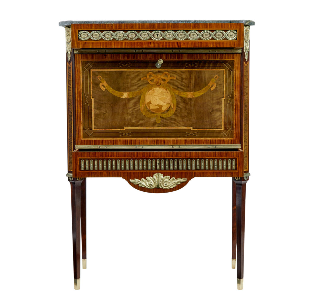 1930’s Kingwood Inlaid Swedish Marble Top Secretaire — image 6