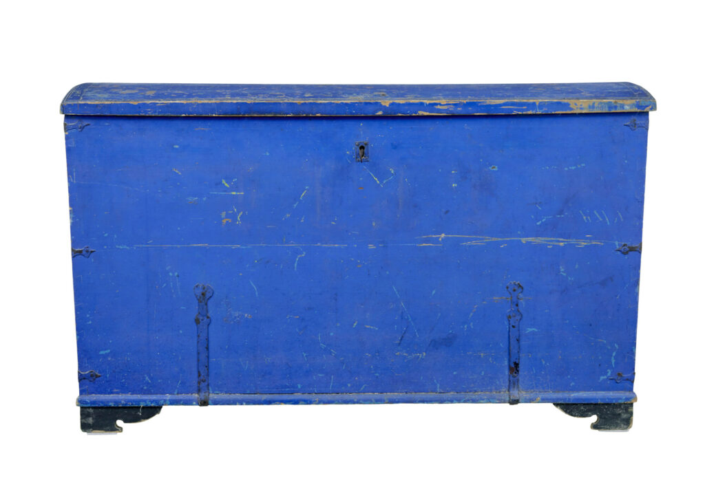 Mid 19th Century Painted Pine Dome Top Trunk — image 7