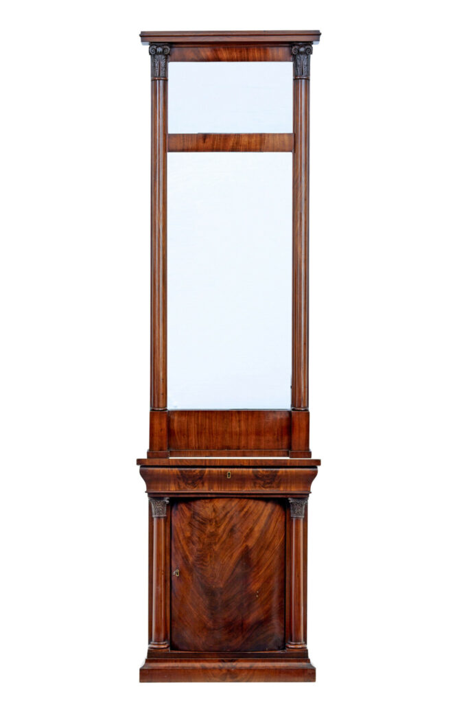 Mid 19th Century Danish Empire Mahogany Mirror on Cabinet