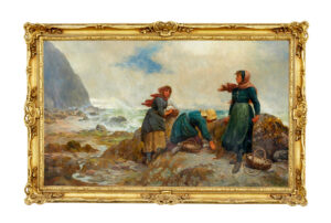 19TH CENTURY OIL PAINTING OF YORKSHIRE FLITHER PICKERS BY ROBERT FARREN