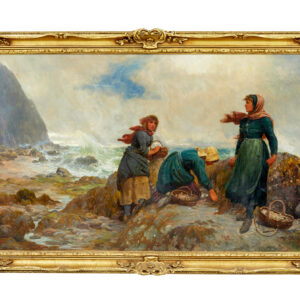19TH CENTURY OIL PAINTING OF YORKSHIRE FLITHER PICKERS BY ROBERT FARREN