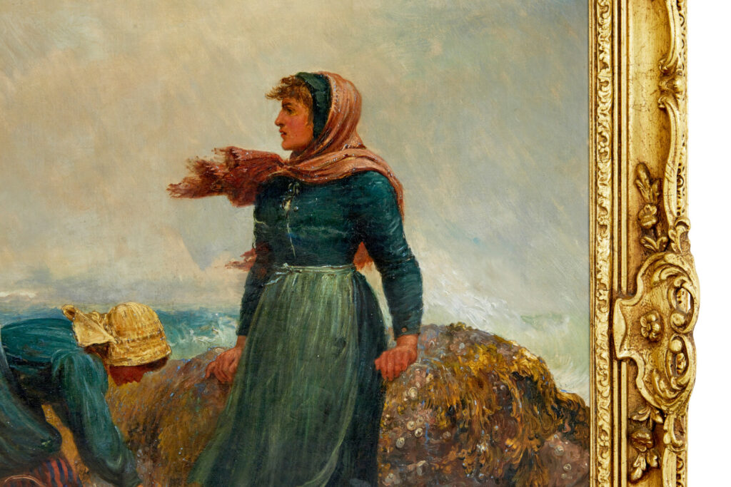 19th Century Oil Painting of Yorkshire Flither Pickers by Robert Farren — image 9