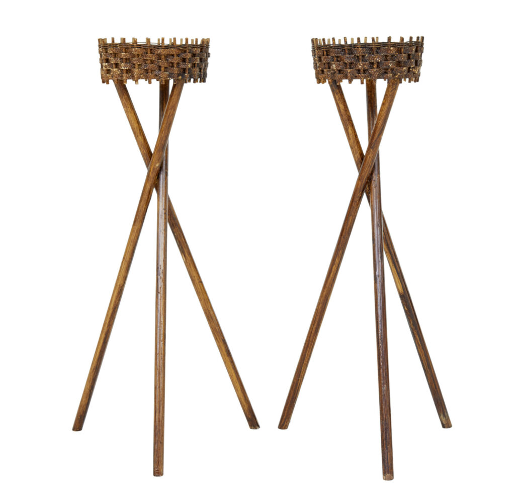 Pair of Mid 20th Century Woven Plant Stands — image 6